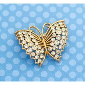 Vintage Art Nouveau Butterfly Rhinestone Brooch - M14